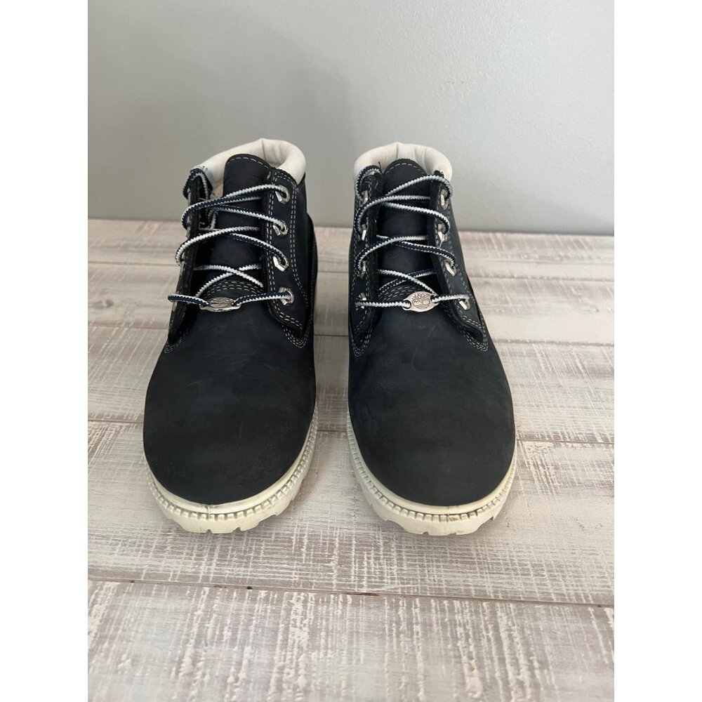 Vintage Timberland Navy Blue Nubuck Leather Chukka Boots White Soles Size 7.5M - Picture 2 of 10